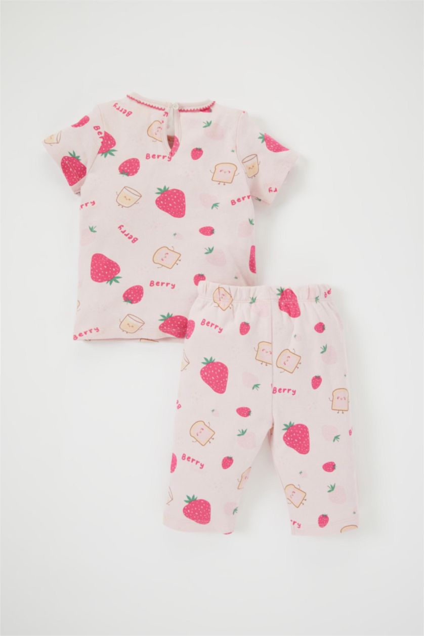 طفلة صغيرة زهري طقم بيجاما بناتي بطبعة فاكهة مطرز - قطعتين