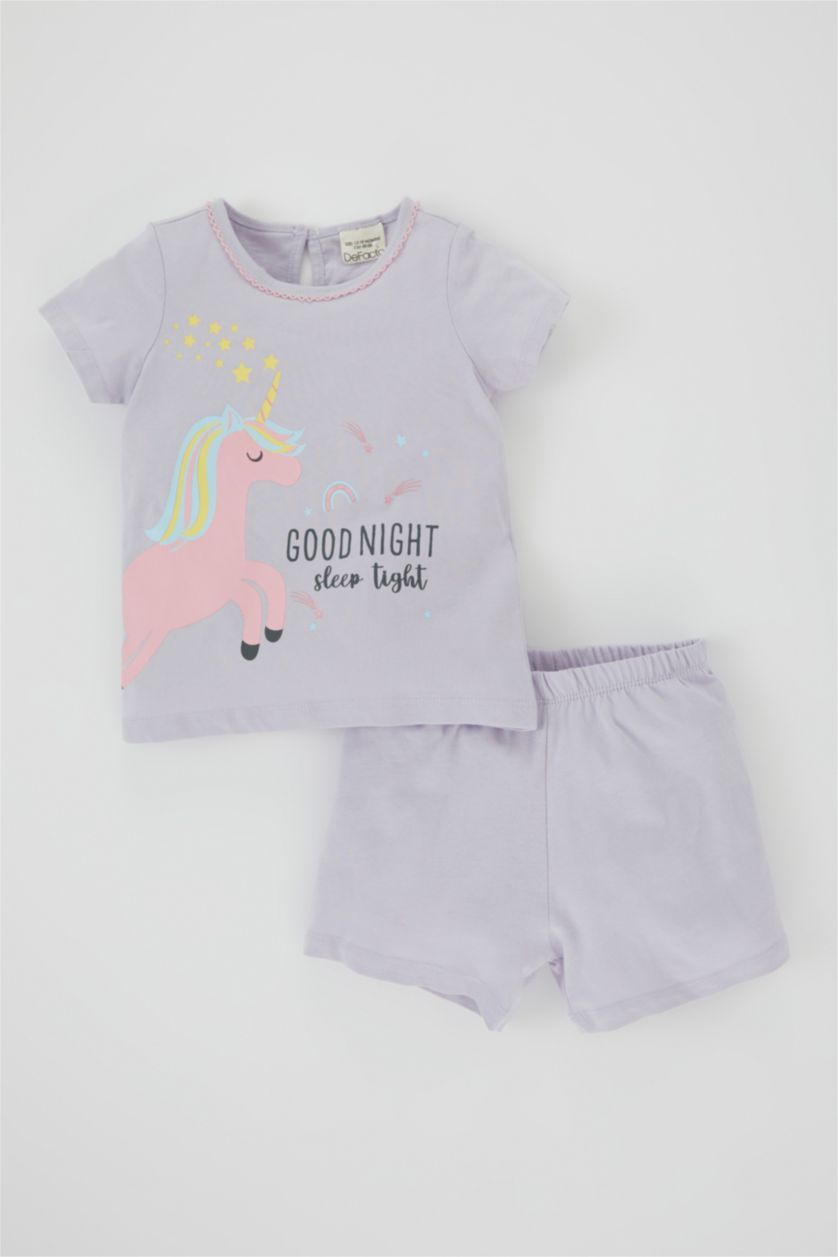 BABY GIRL Light Lilac Baby Girl Unicorn Short Sleeve Combed Cotton 2-Pajama Set
