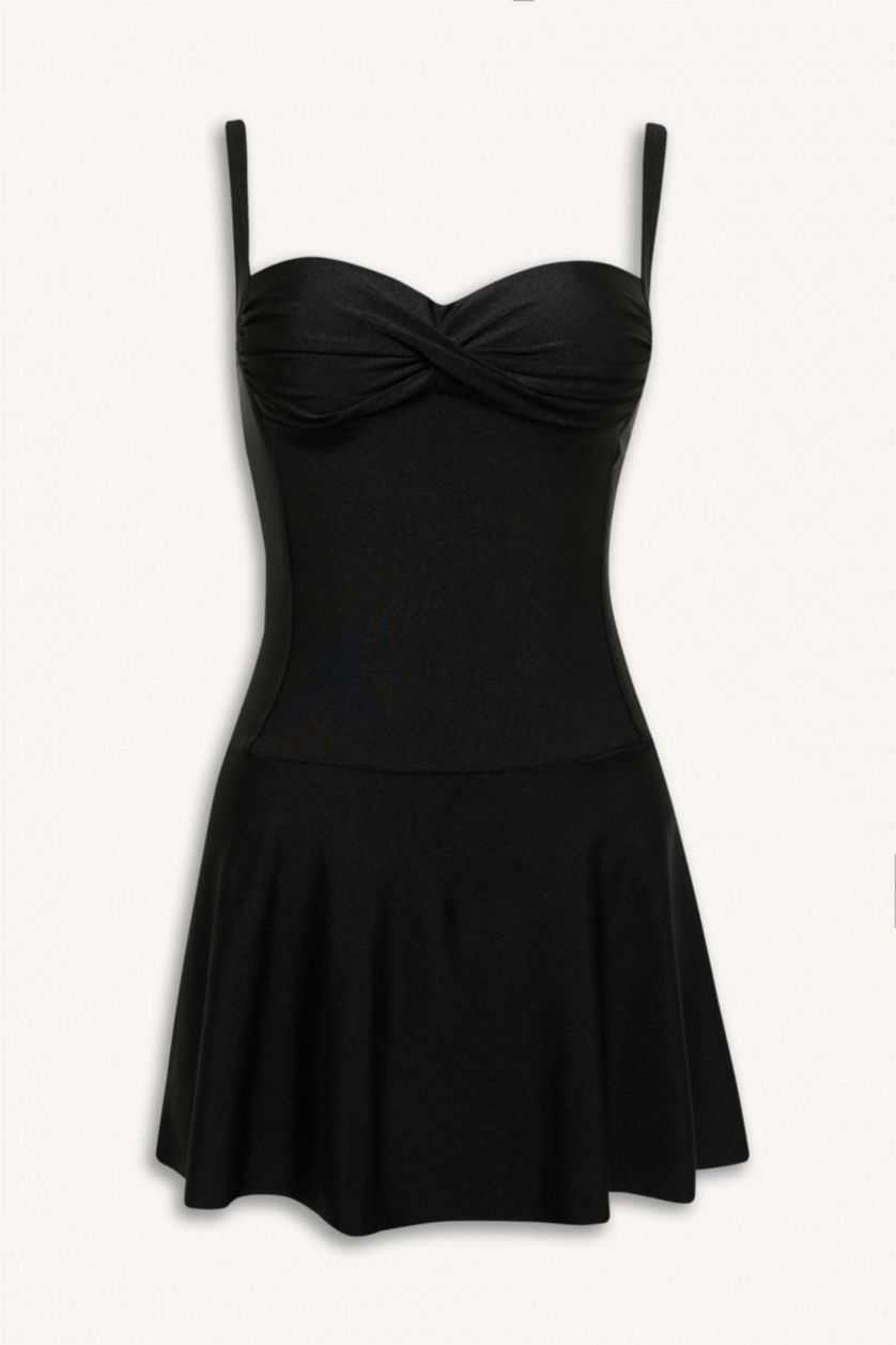 Kadın Siyah Regular Fit Etekli Mayo-Fall in Love