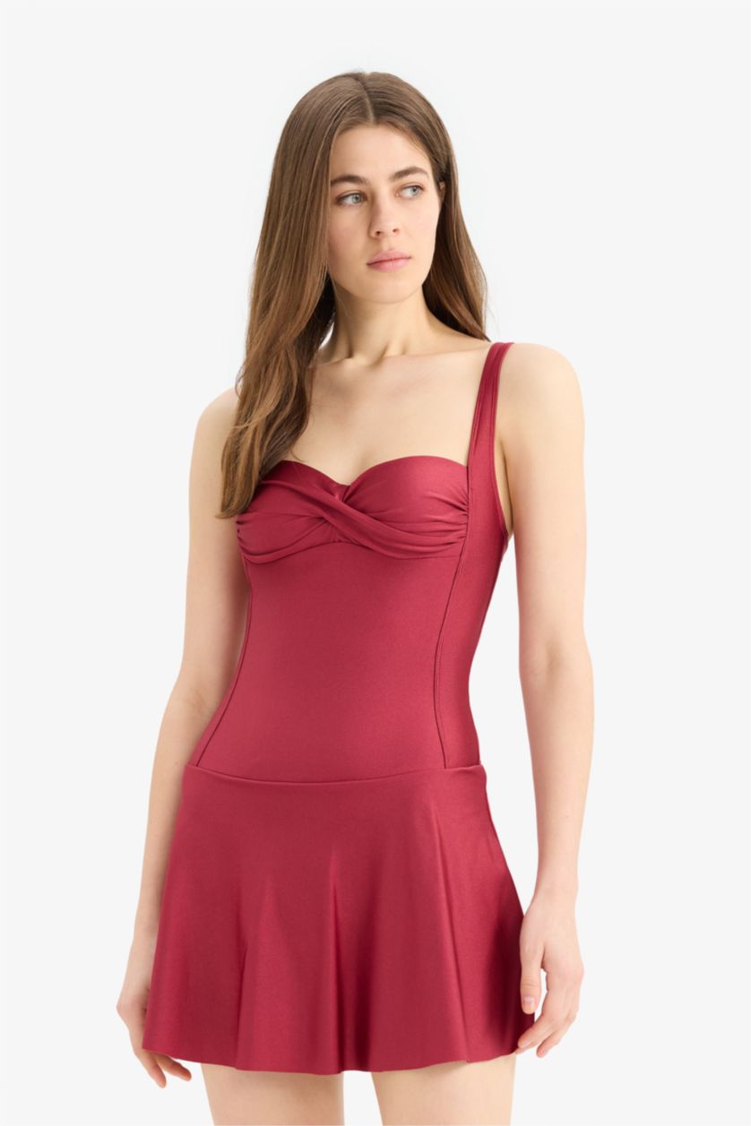 Kadın Bordo Regular Fit Etekli Mayo-Fall in Love