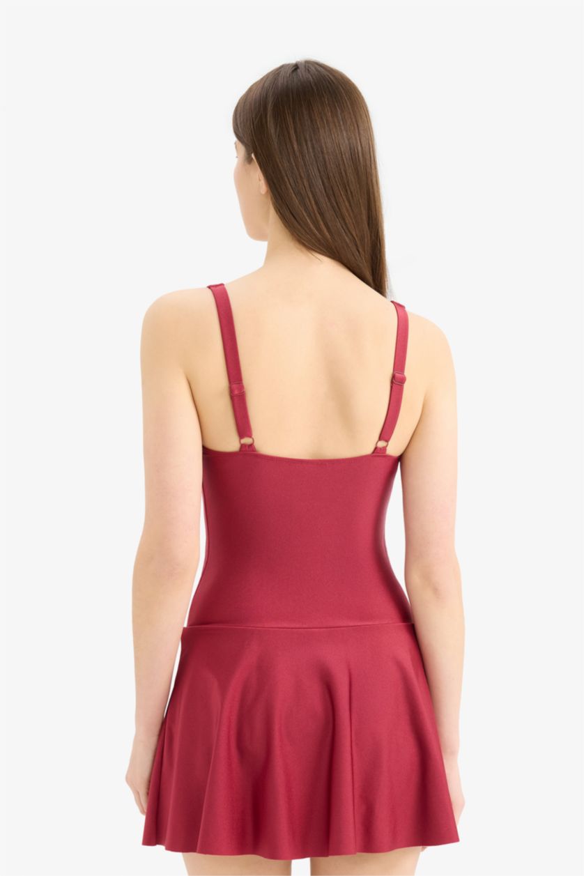 Kadın Bordo Regular Fit Etekli Mayo-Fall in Love