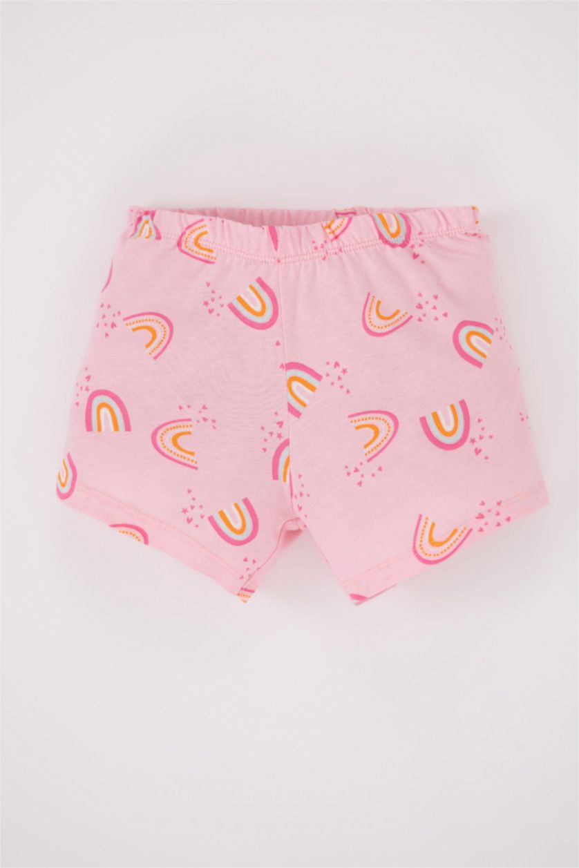 طفلة صغيرة زهري طقم بيجاما بناتي مخطط ممشط بياقة مستديرة - قطعتين