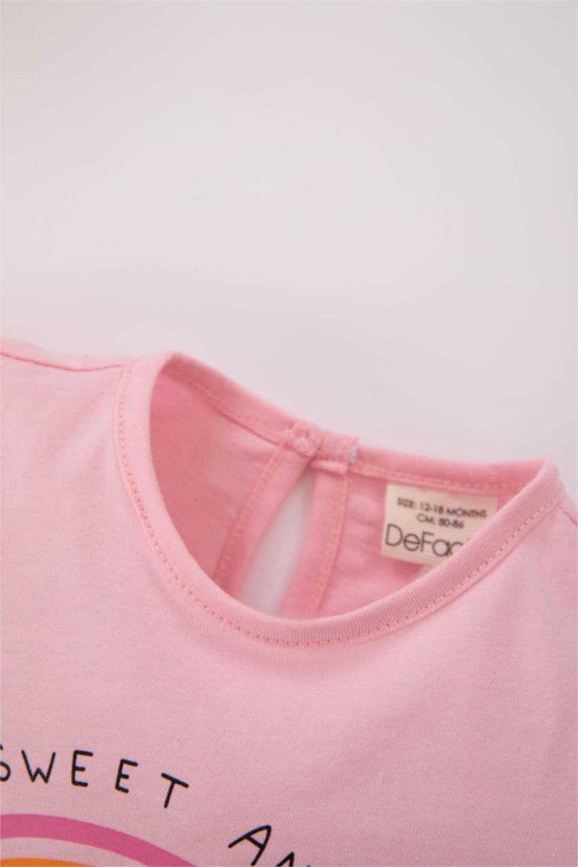 طفلة صغيرة زهري طقم بيجاما بناتي مخطط ممشط بياقة مستديرة - قطعتين