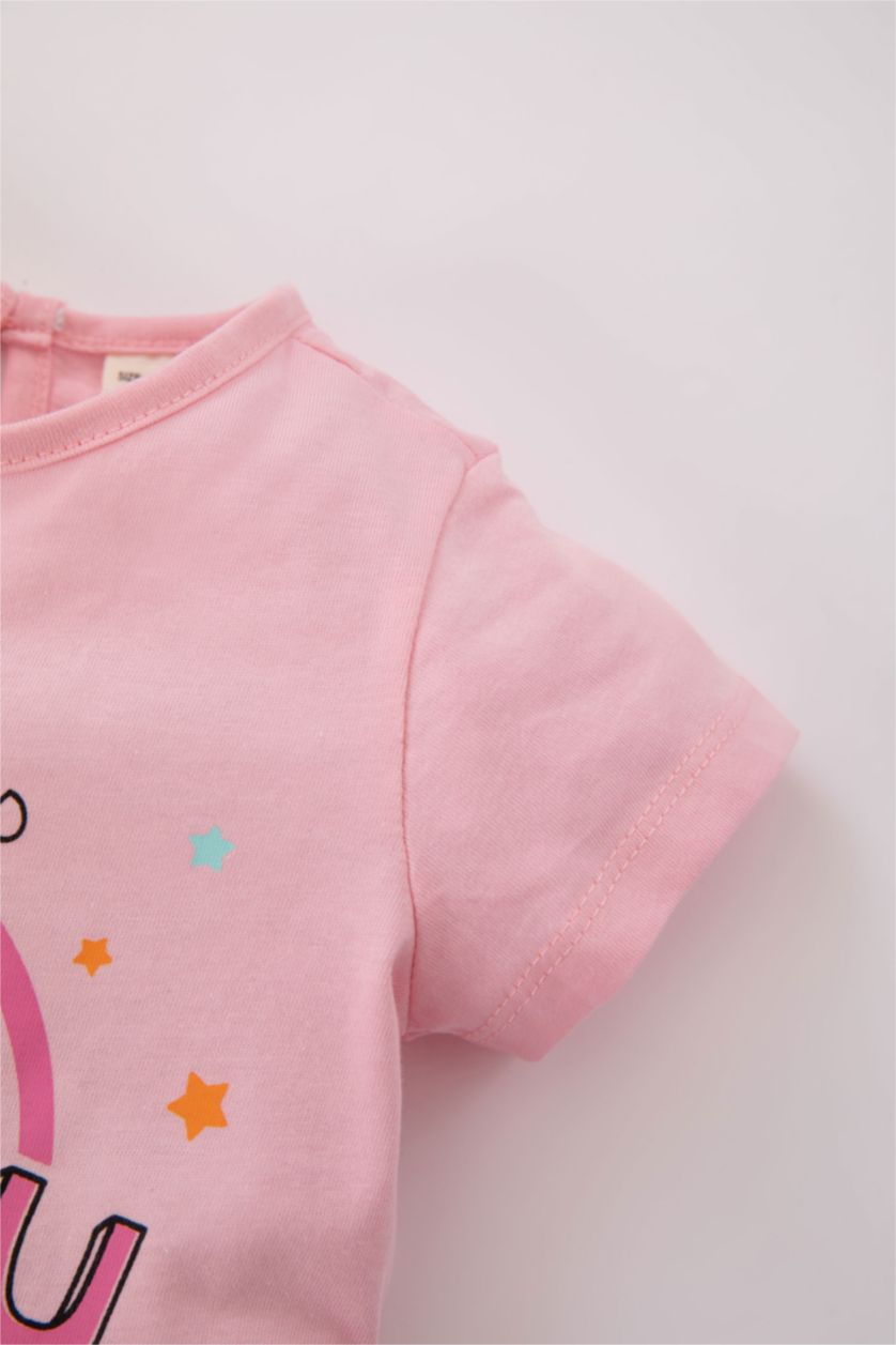 طفلة صغيرة زهري طقم بيجاما بناتي مخطط ممشط بياقة مستديرة - قطعتين