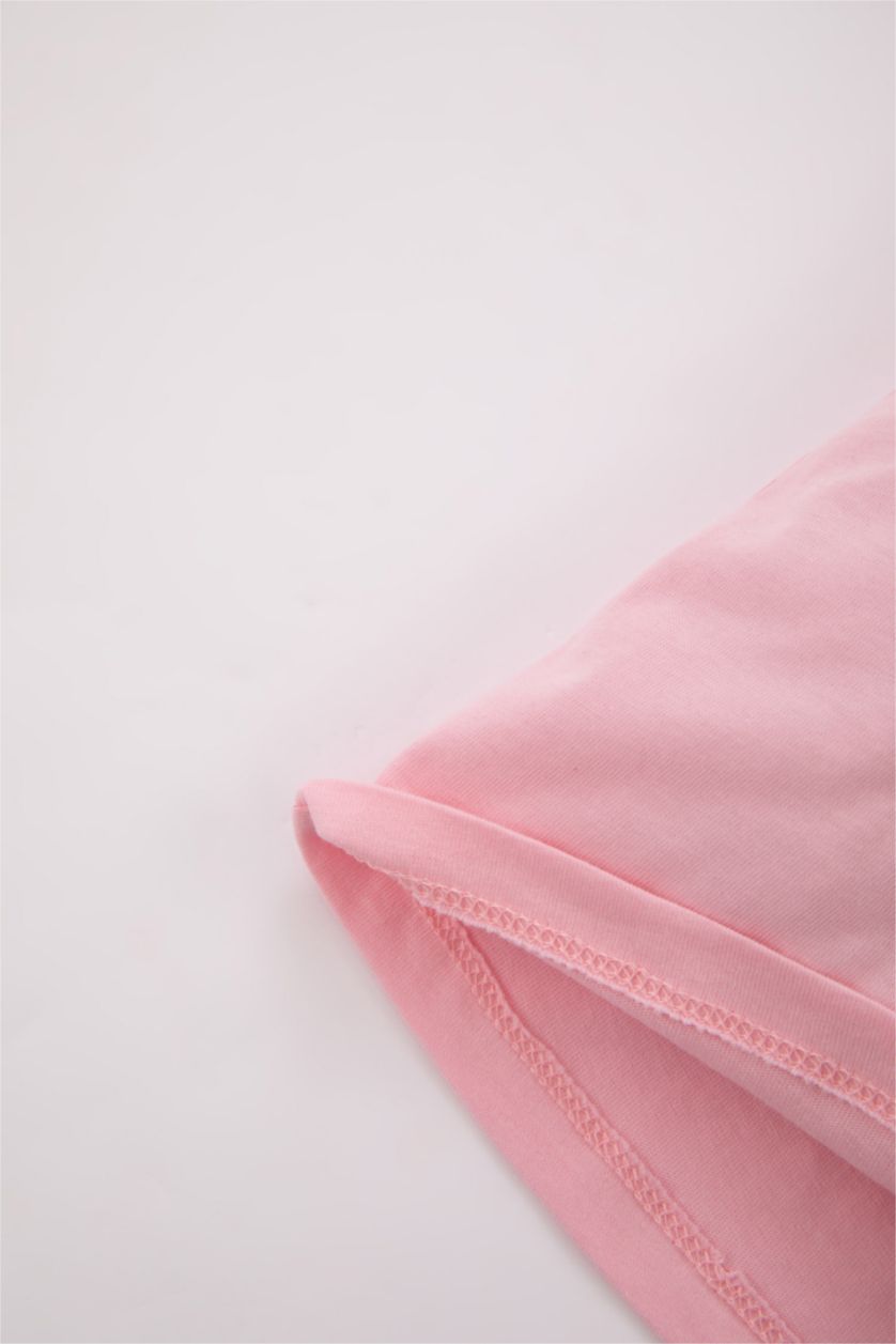 طفلة صغيرة زهري طقم بيجاما بناتي مخطط ممشط بياقة مستديرة - قطعتين