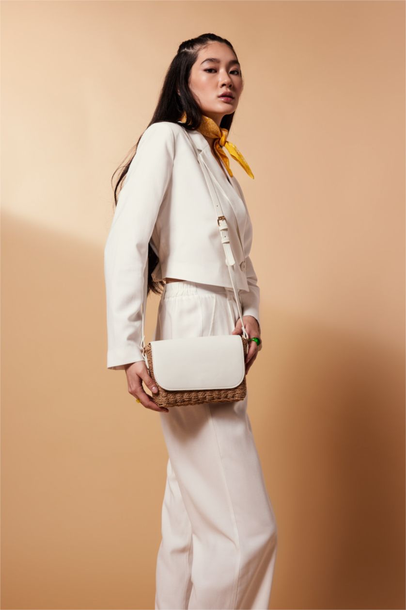 Women White Wicker Crossbody Bag