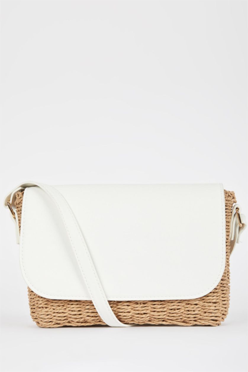 Women White Wicker Crossbody Bag