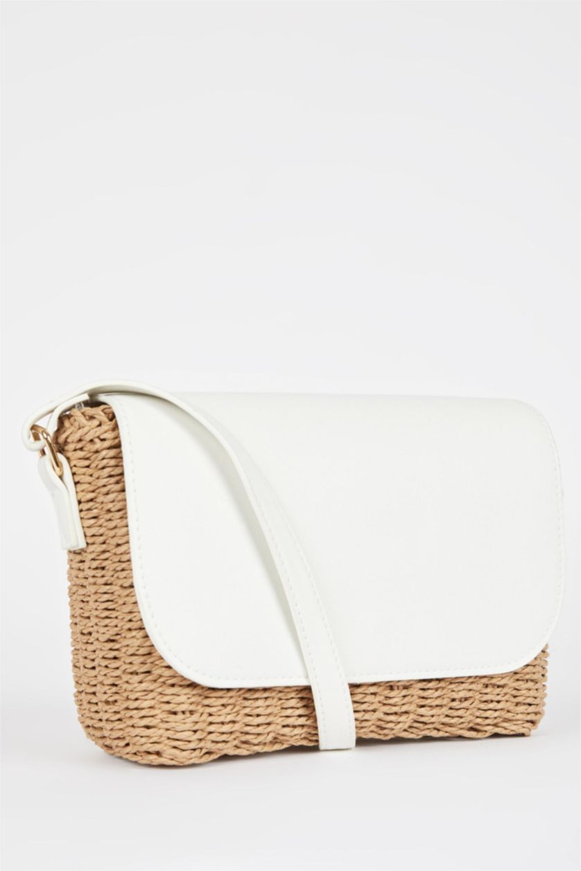 Women White Wicker Crossbody Bag