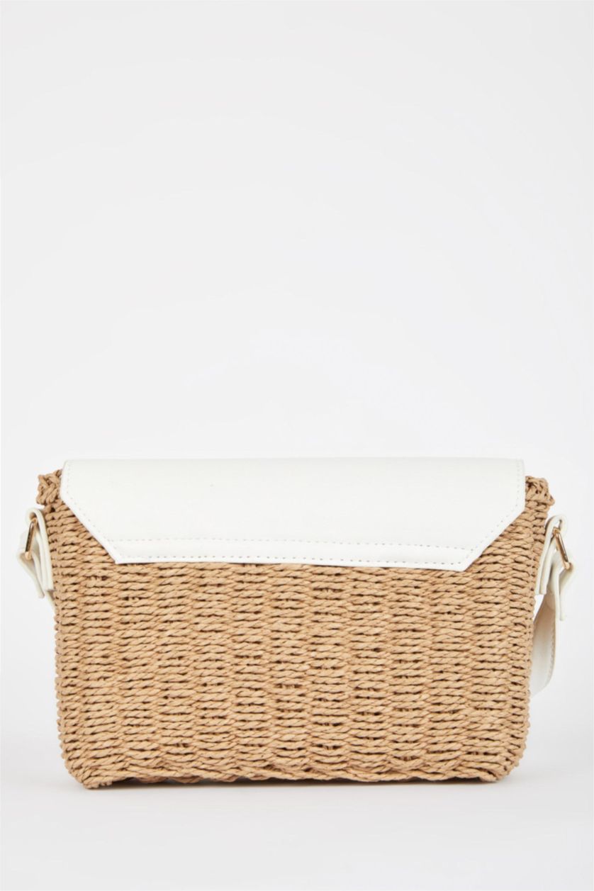 Women White Wicker Crossbody Bag