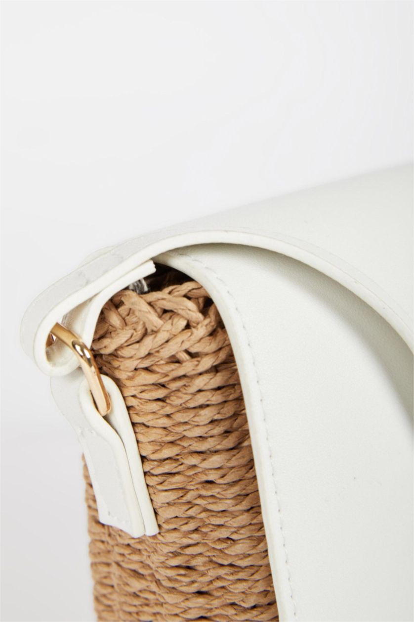 Women White Wicker Crossbody Bag