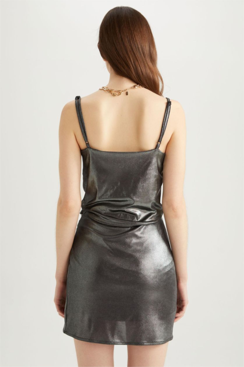 FEMME Anthracite Clair Blouse Sans Manches coupe régulière Col Bénitier