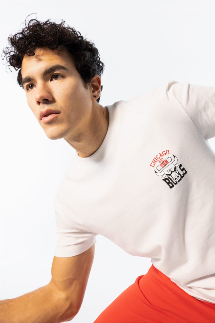 HOMME Écru Defacto Fit Nba Chicago Bulls Coupe Standard T-Shirt À Col Rond