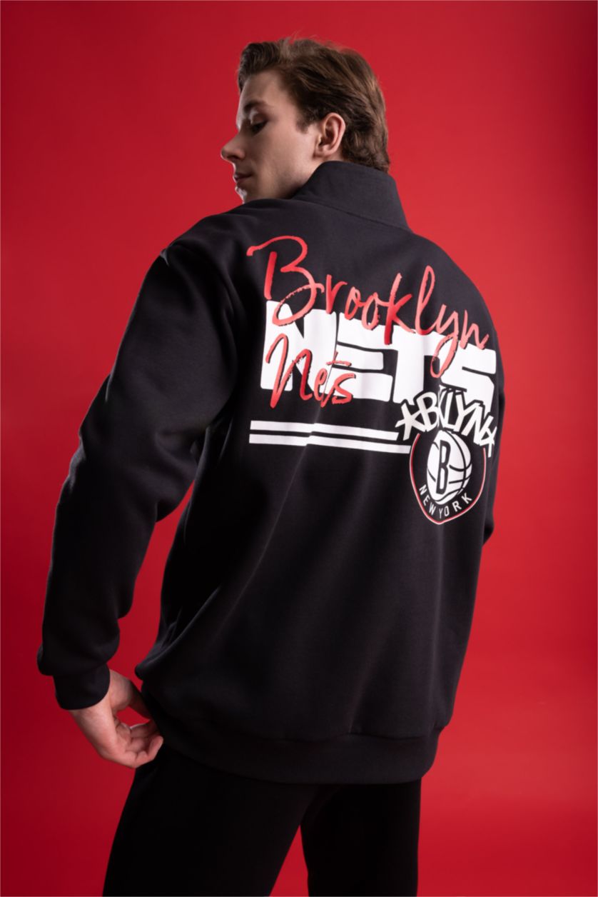 MAN Black Defacto Fit NBA Brooklyn Nets Oversize Fit Sweatshirt