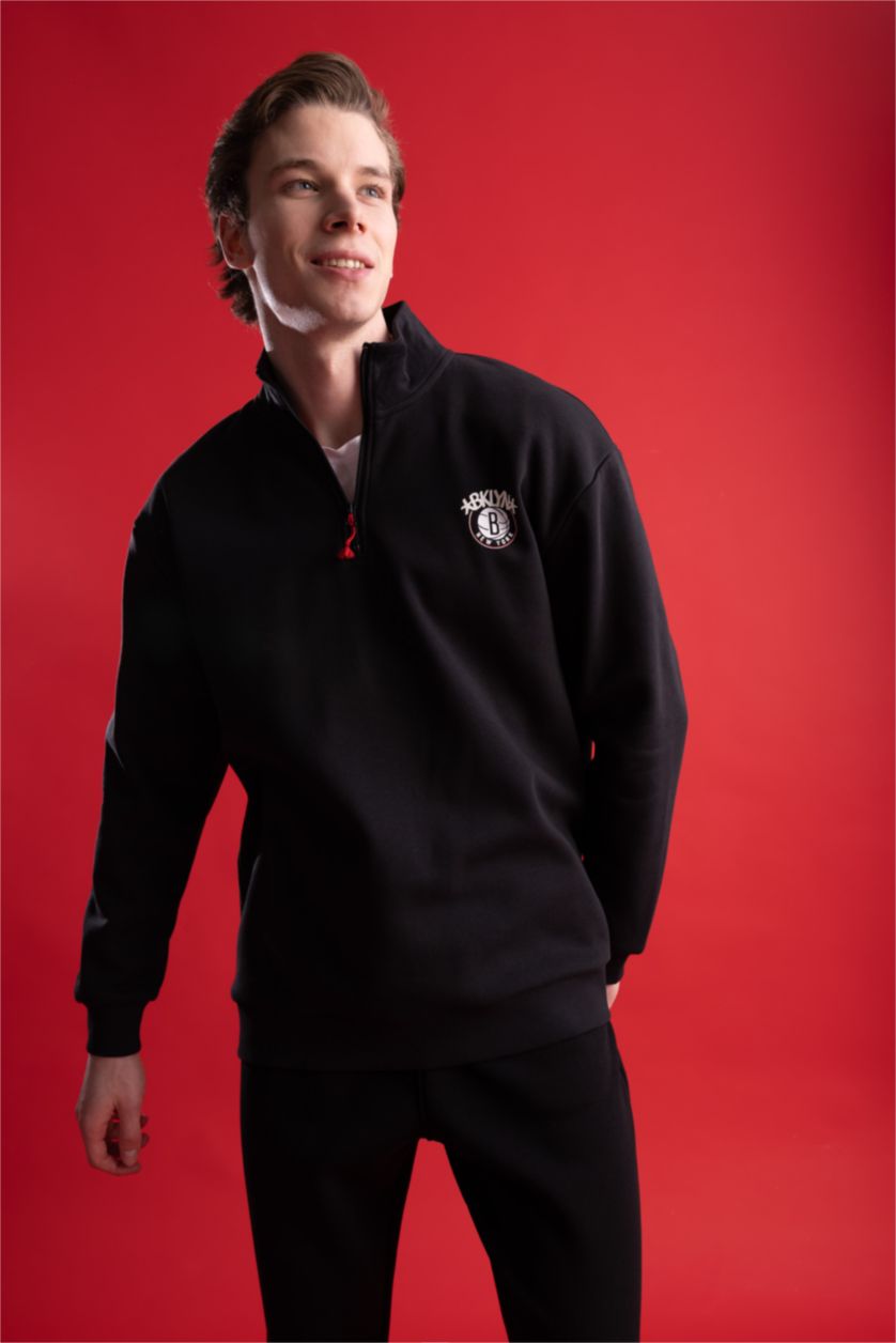 MAN Black Defacto Fit NBA Brooklyn Nets Oversize Fit Sweatshirt