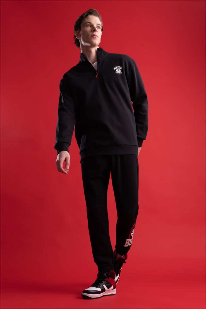 MAN Black Defacto Fit NBA Brooklyn Nets Oversize Fit Sweatshirt