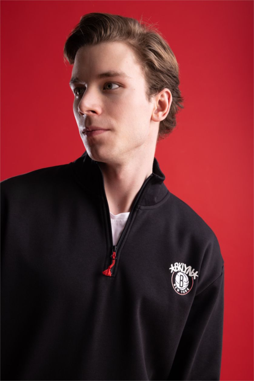 MAN Black Defacto Fit NBA Brooklyn Nets Oversize Fit Sweatshirt