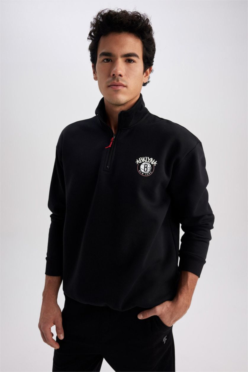 MAN Black Defacto Fit NBA Brooklyn Nets Oversize Fit Sweatshirt