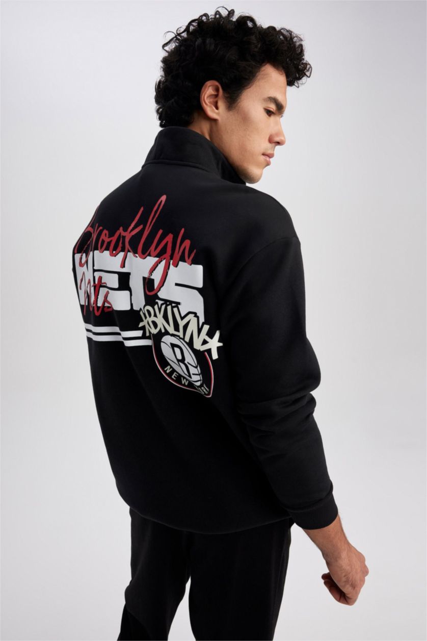 MAN Black Defacto Fit NBA Brooklyn Nets Oversize Fit Sweatshirt