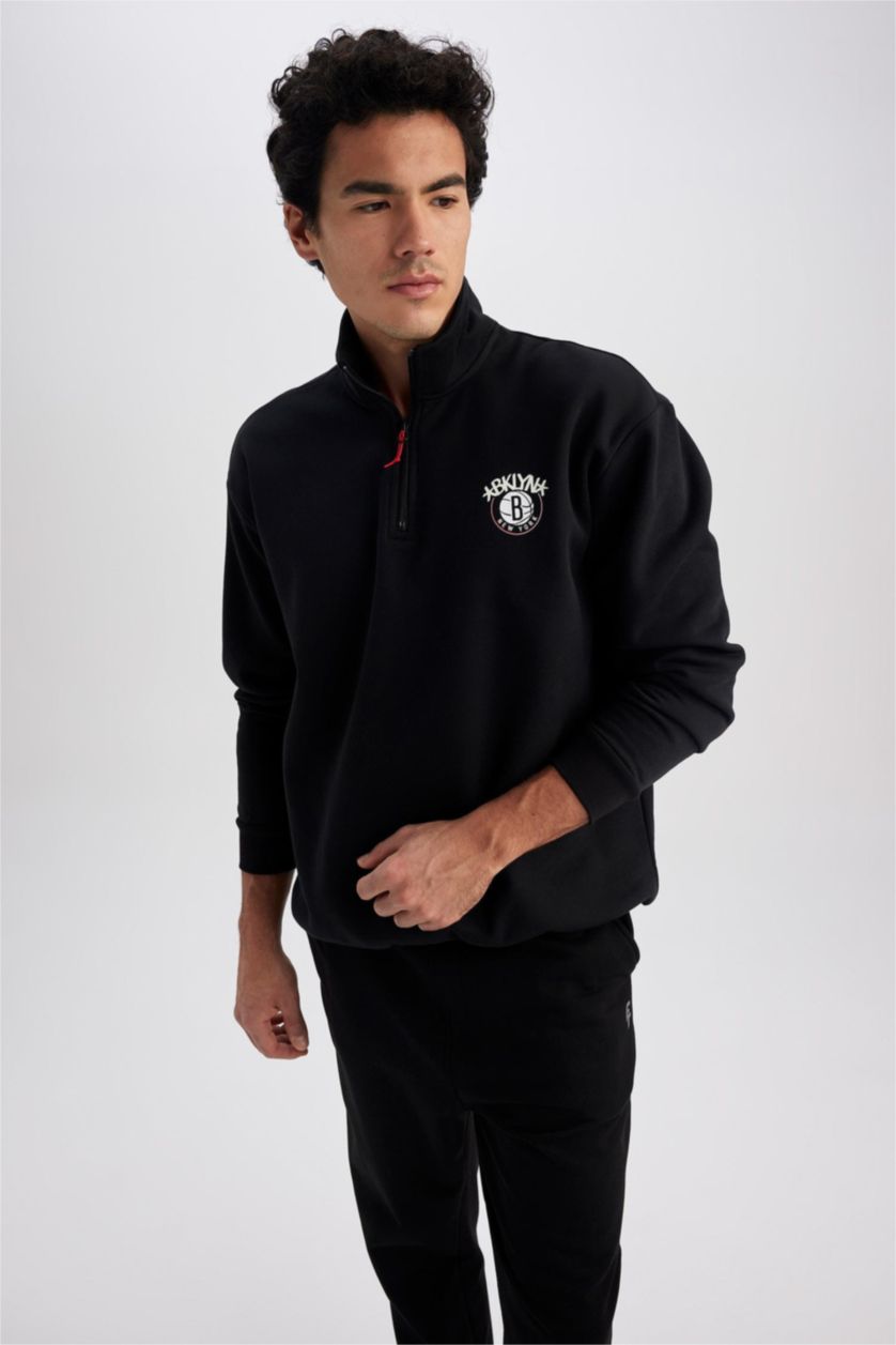 MAN Black Defacto Fit NBA Brooklyn Nets Oversize Fit Sweatshirt