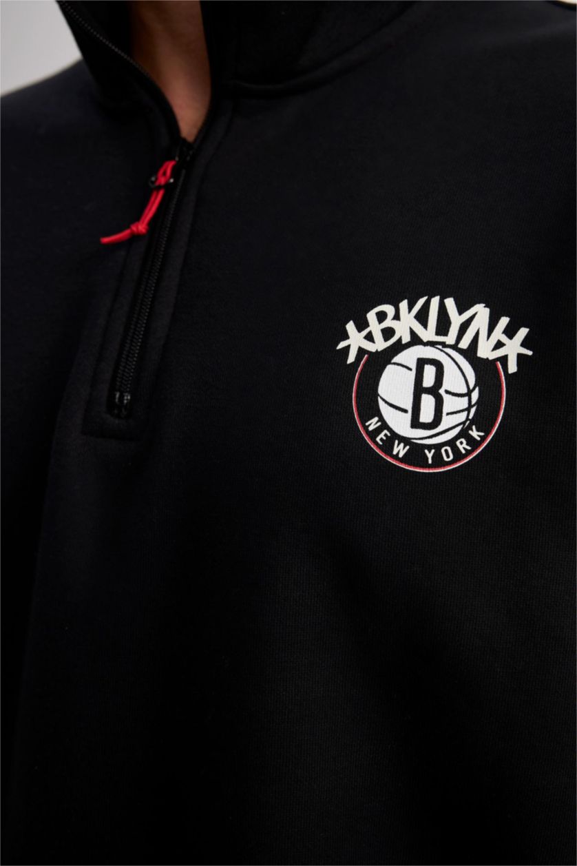 MAN Black Defacto Fit NBA Brooklyn Nets Oversize Fit Sweatshirt