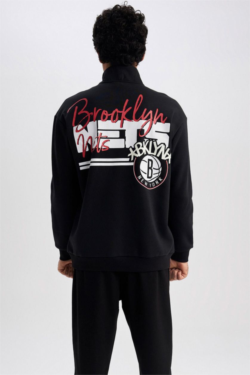 MAN Black Defacto Fit NBA Brooklyn Nets Oversize Fit Sweatshirt