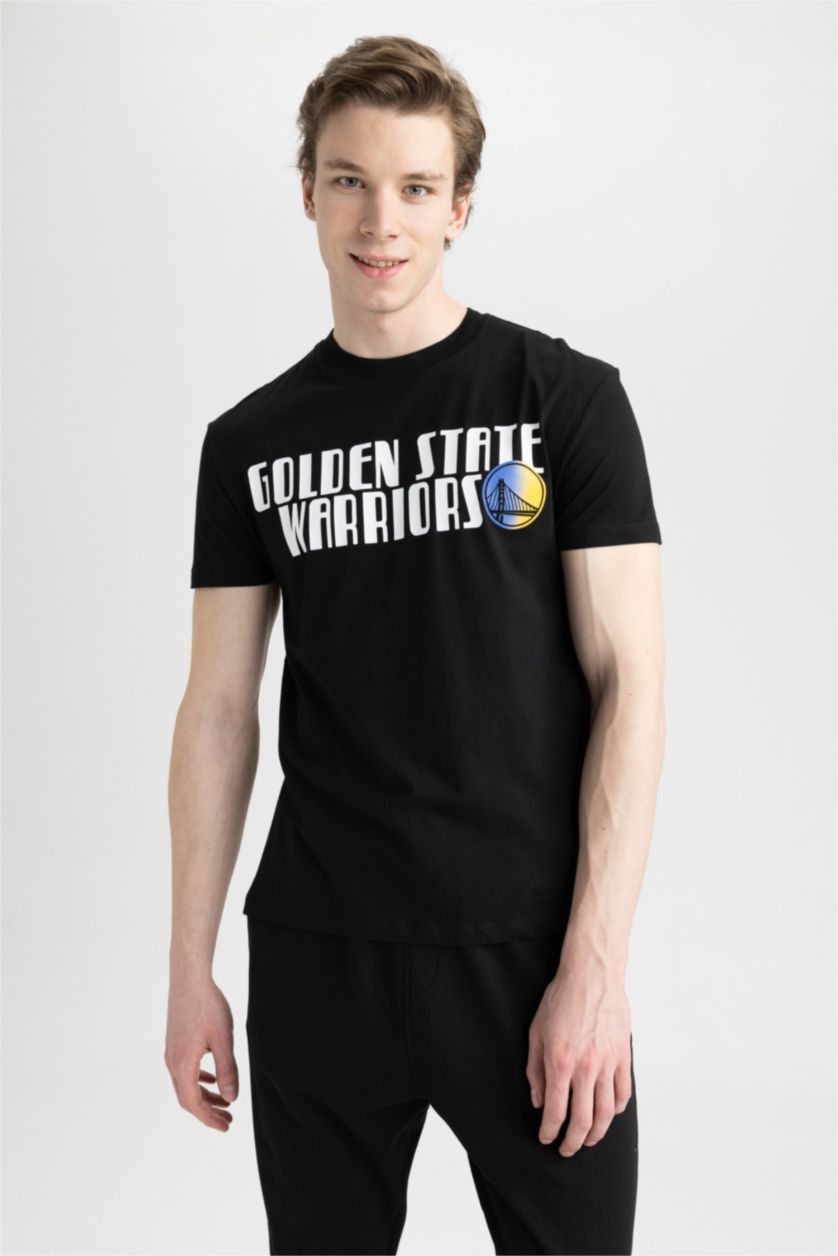MAN Black Defacto Fit NBA Golden State Warriors Printed Back Standard Fit Crew Neck T-Shirt