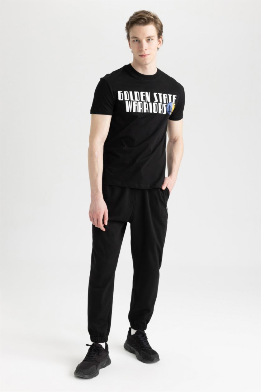 MAN Black Defacto Fit NBA Golden State Warriors Printed Back Standard Fit Crew Neck T-Shirt