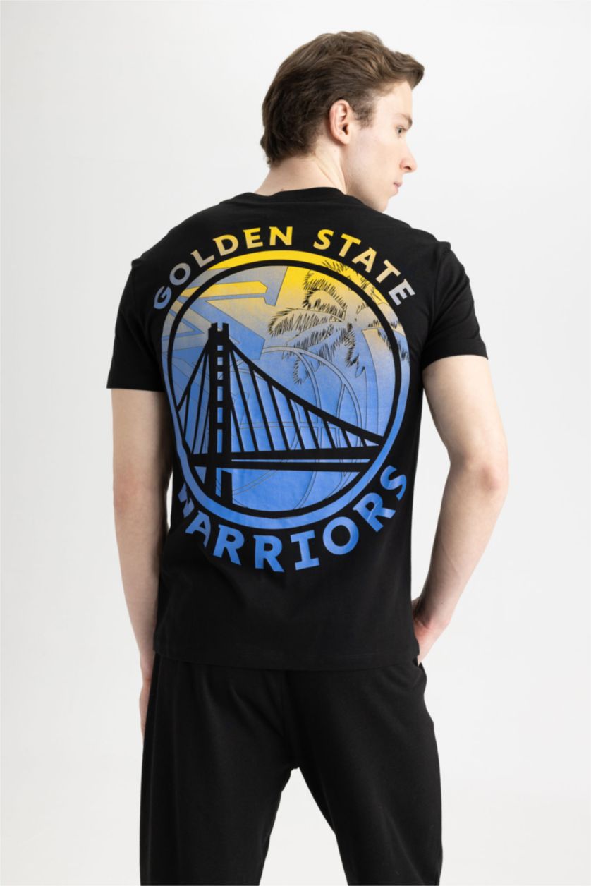 MAN Black Defacto Fit NBA Golden State Warriors Printed Back Standard Fit Crew Neck T-Shirt