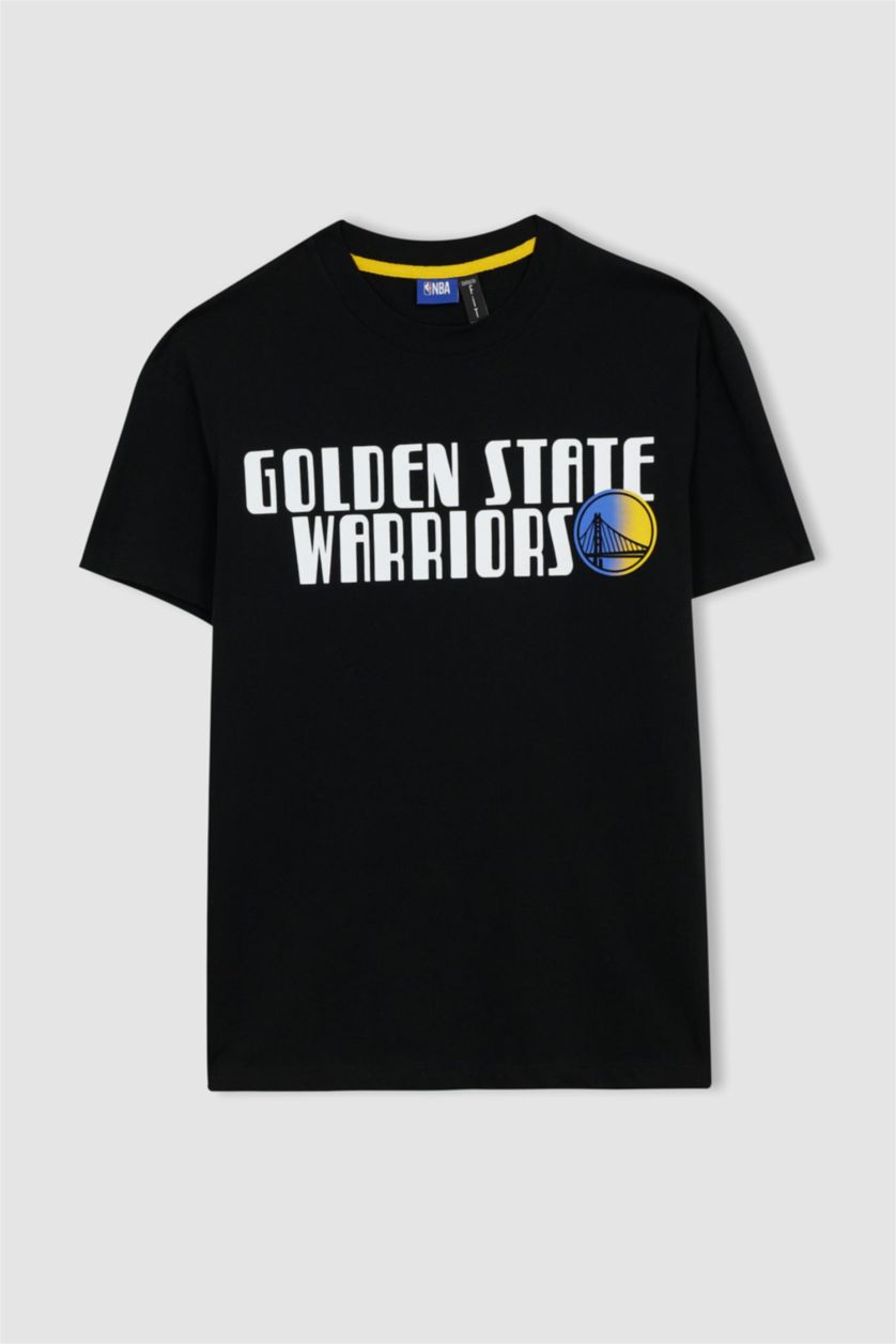 MAN Black Defacto Fit NBA Golden State Warriors Printed Back Standard Fit Crew Neck T-Shirt