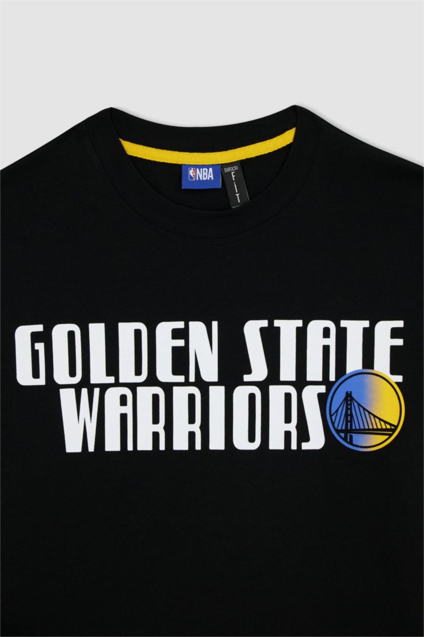 MAN Black Defacto Fit NBA Golden State Warriors Printed Back Standard Fit Crew Neck T-Shirt