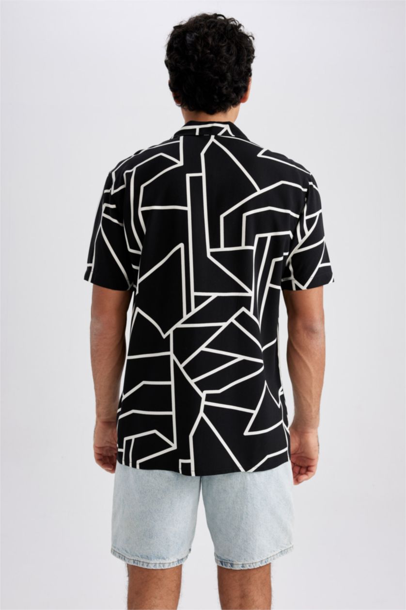 رجال أسود Regular Fit Viscose Short Sleeve Shirt