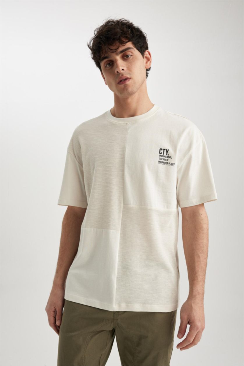 MAN Sand Comfort Fit Crew Neck Printed T-Shirt