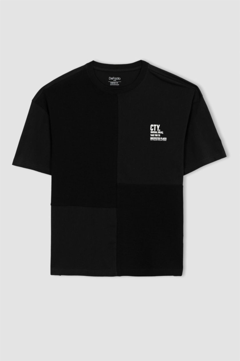 MAN Black Comfort Fit Crew Neck Printed T-Shirt