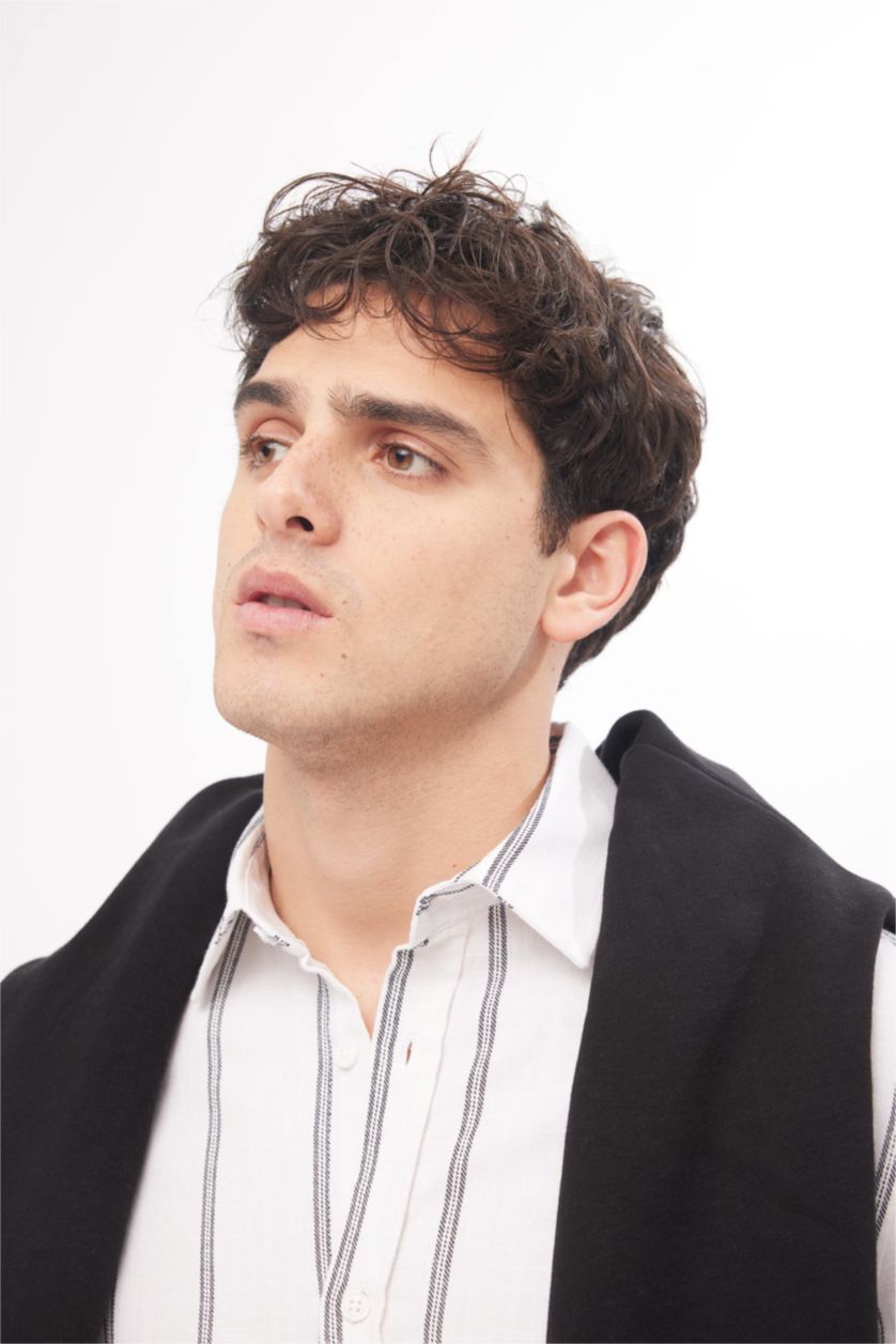 Ерлер ақ қалыпты пішім жолақ Ұзын жеңді көйлек