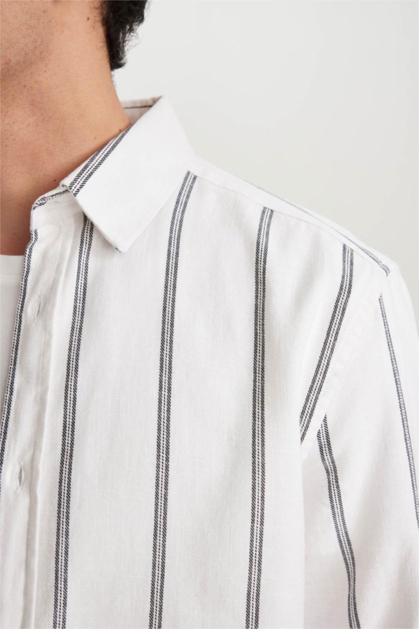 Ерлер ақ қалыпты пішім жолақ Ұзын жеңді көйлек