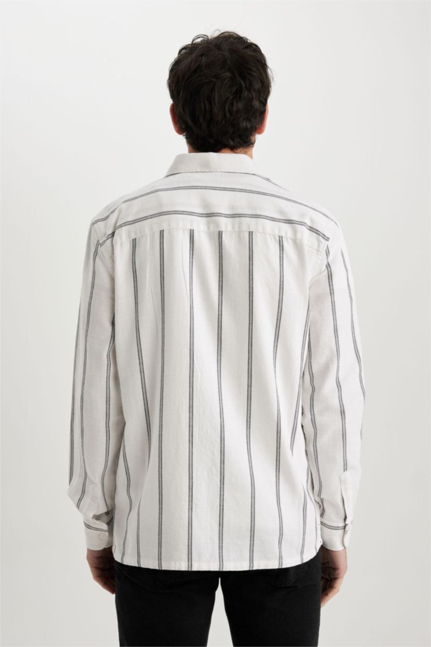 Ерлер ақ қалыпты пішім жолақ Ұзын жеңді көйлек