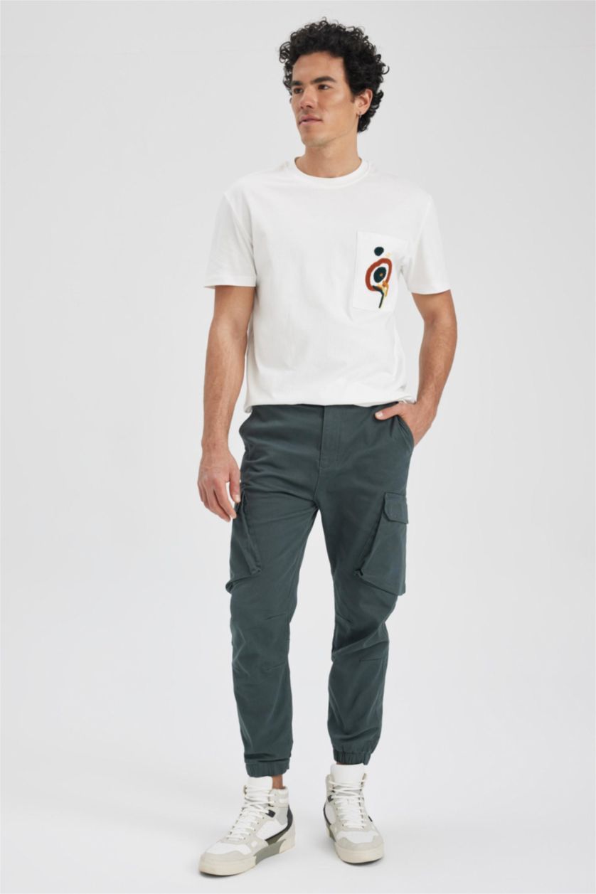 Мужчины Бежевый Футболка стандартного кроя с принтом из 100% хлопка