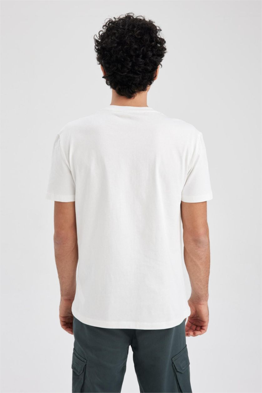 Мужчины Бежевый Футболка стандартного кроя с принтом из 100% хлопка