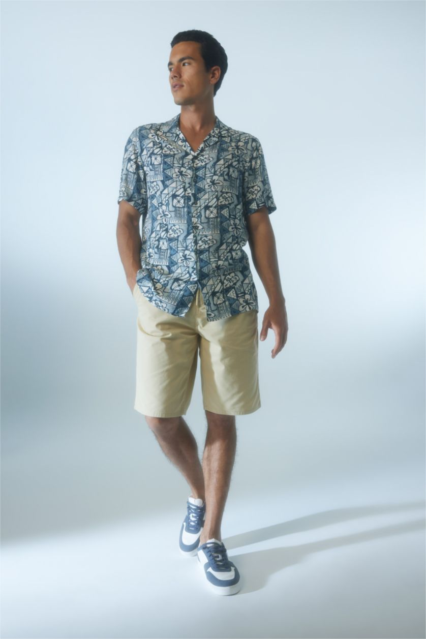 HOMME Écru Shirt À Manches Courtes Viscone Imprimé Cou Apache