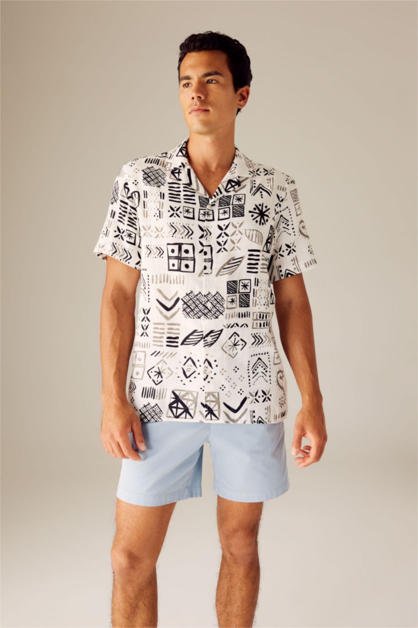 MAN Ecru Regular Fit Cotton Short Sleeve Shirt
