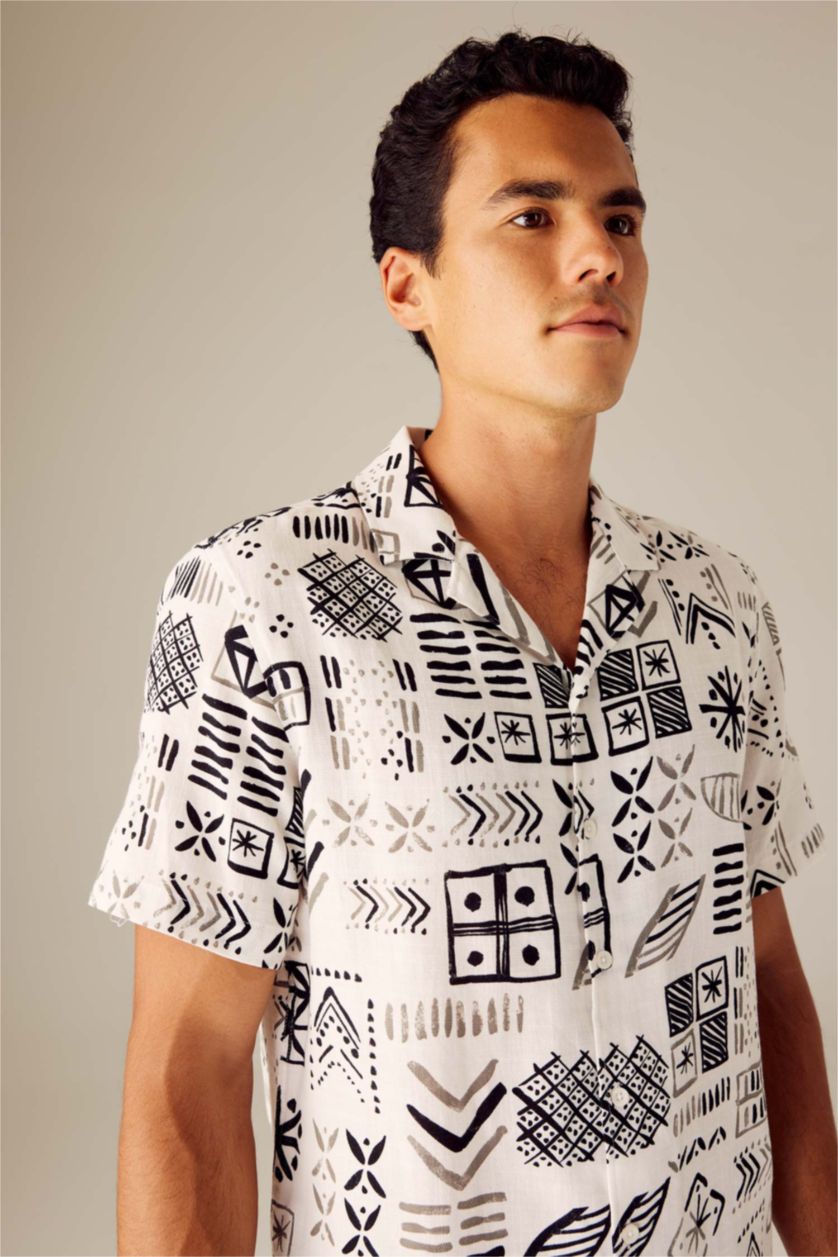 MAN Ecru Regular Fit Cotton Short Sleeve Shirt