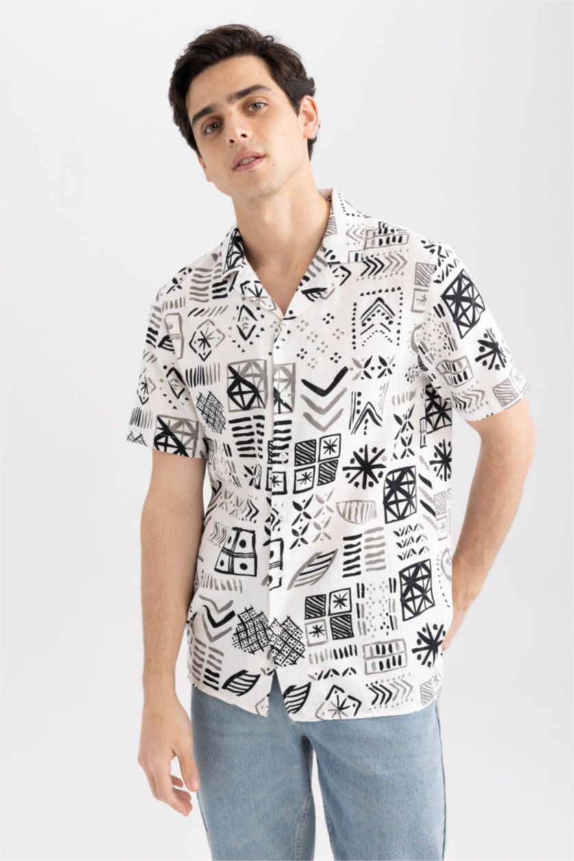 MAN Ecru Regular Fit Cotton Short Sleeve Shirt