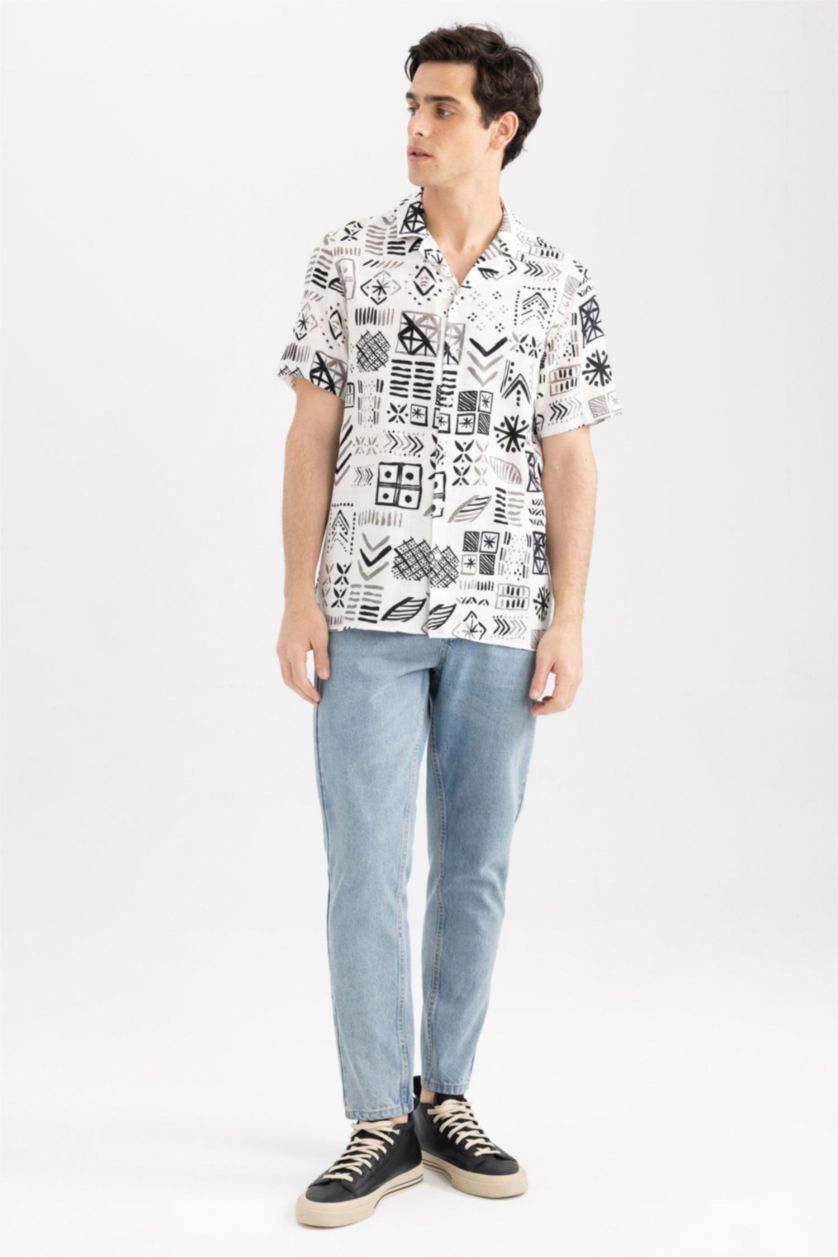 MAN Ecru Regular Fit Cotton Short Sleeve Shirt
