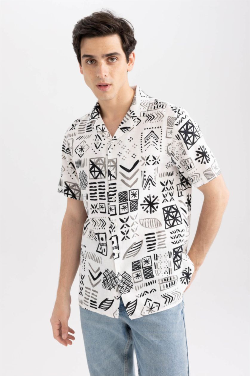 MAN Ecru Regular Fit Cotton Short Sleeve Shirt