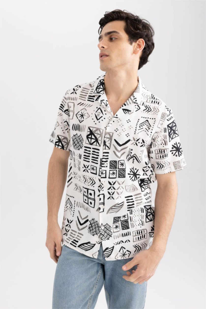 MAN Ecru Regular Fit Cotton Short Sleeve Shirt