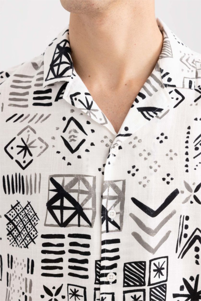 MAN Ecru Regular Fit Cotton Short Sleeve Shirt