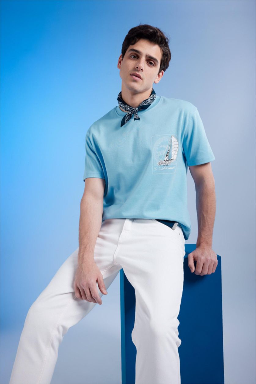 MAN Blue Regular Fit Ribana Short Sleeve T-Shirt