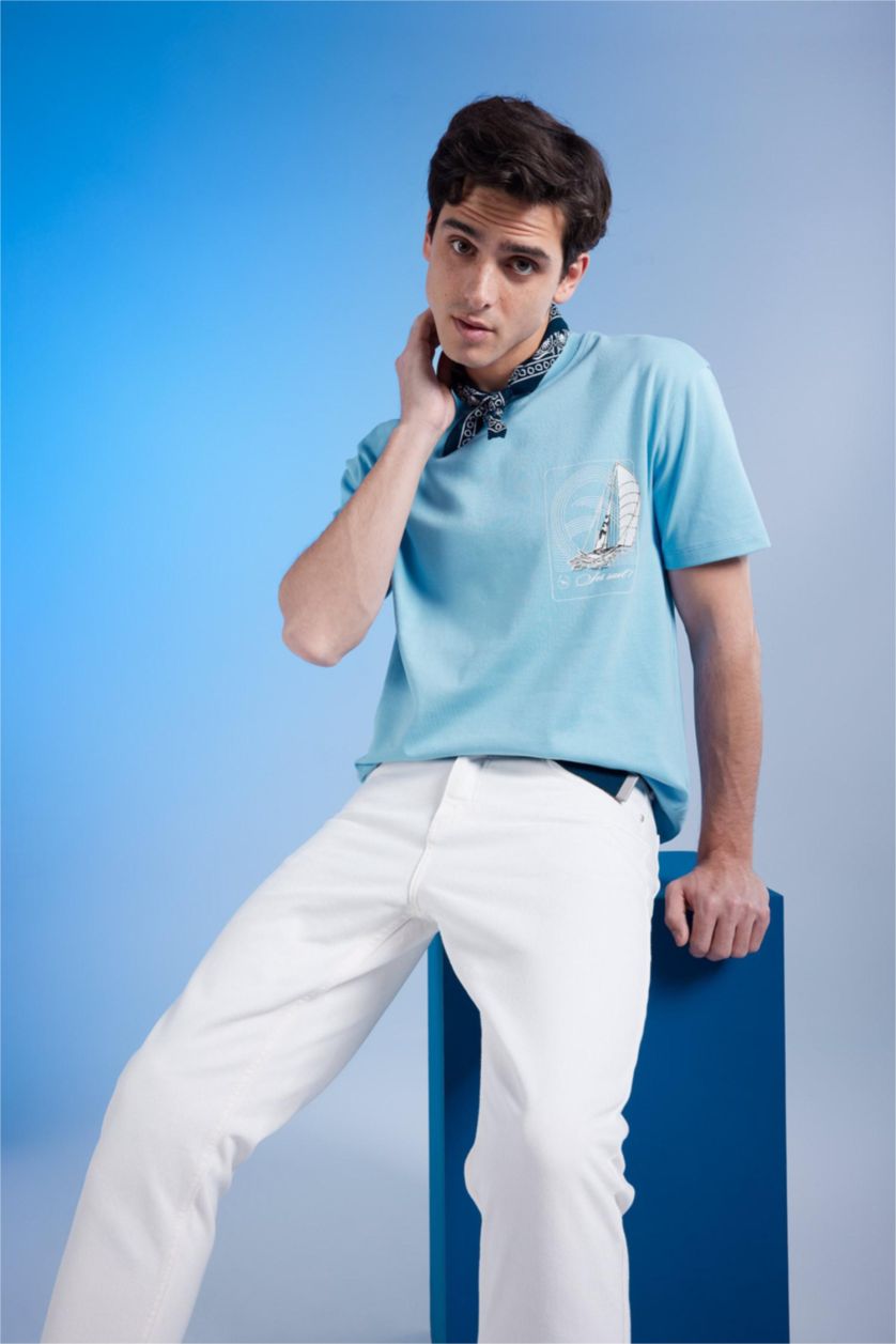 MAN Blue Regular Fit Ribana Short Sleeve T-Shirt