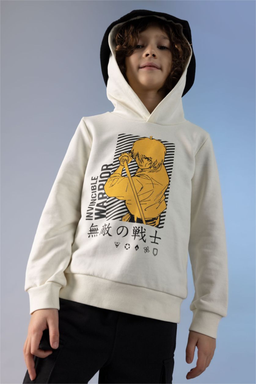 BOYS & TEENS Ecru Boys Regular Fit Hoodie Sweatshirt