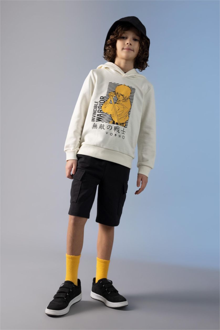 BOYS & TEENS Ecru Boys Regular Fit Hoodie Sweatshirt